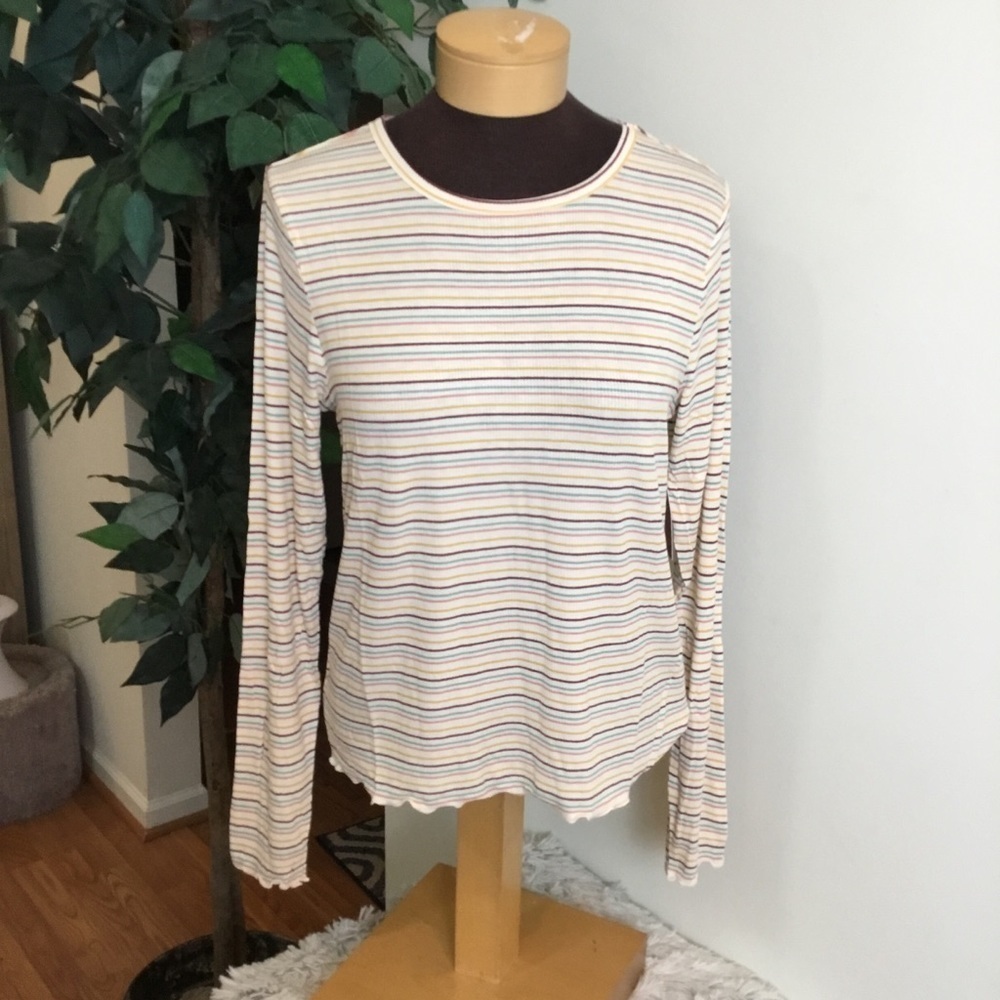 SO L long sleeve ribbed tee w/ruffle hem multi stripe